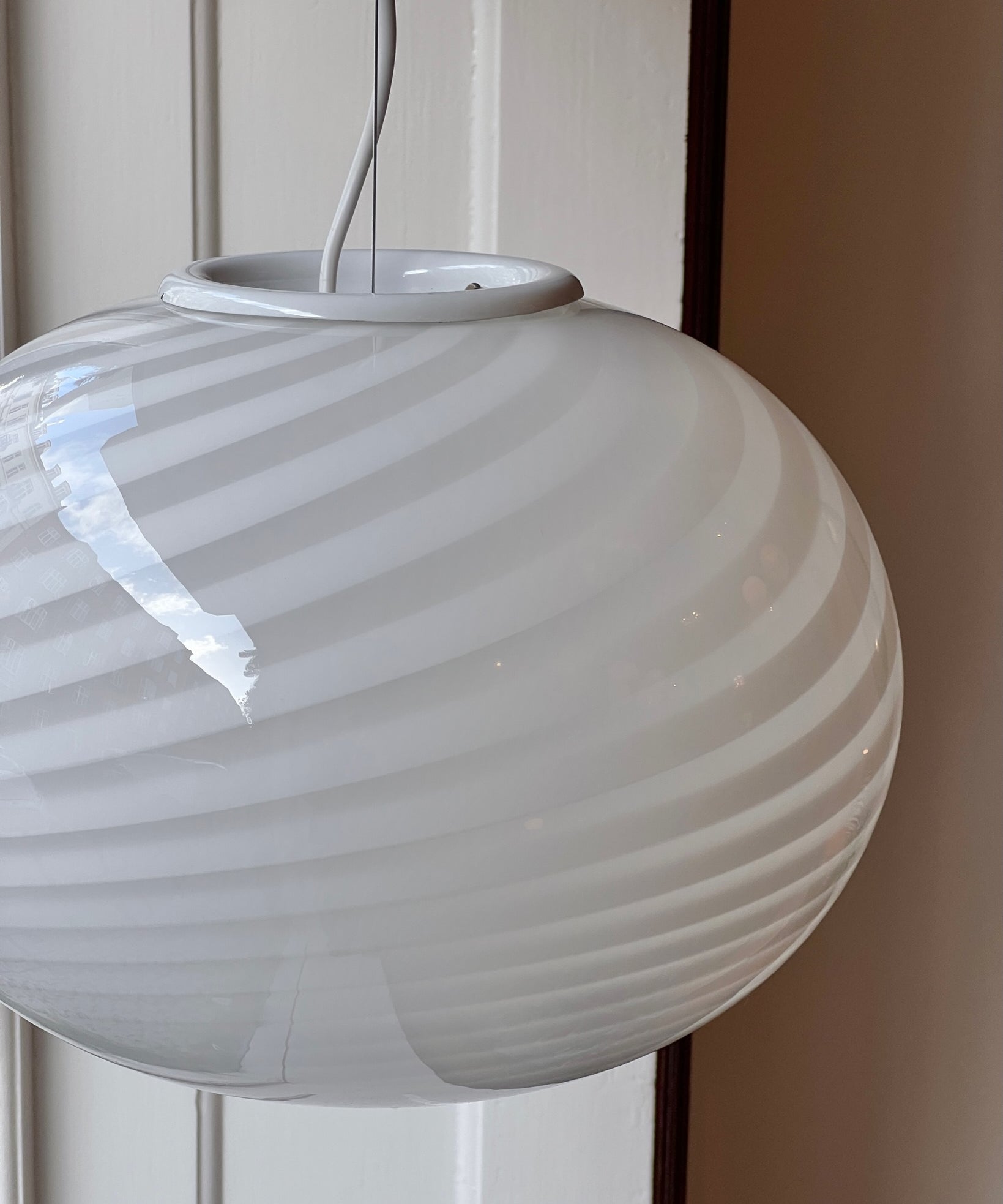 Vintage Murano oval white swirl ceiling lamp (D35)