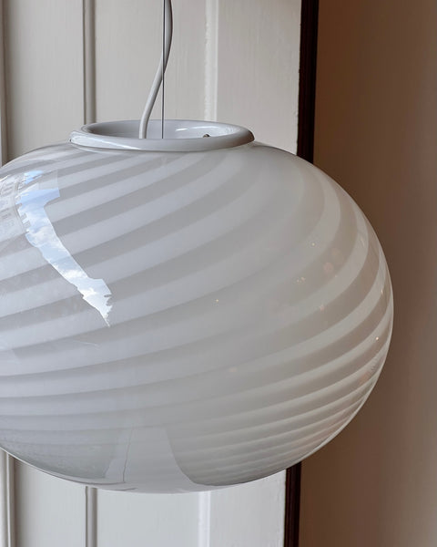 Vintage Murano oval white swirl ceiling lamp (D35)