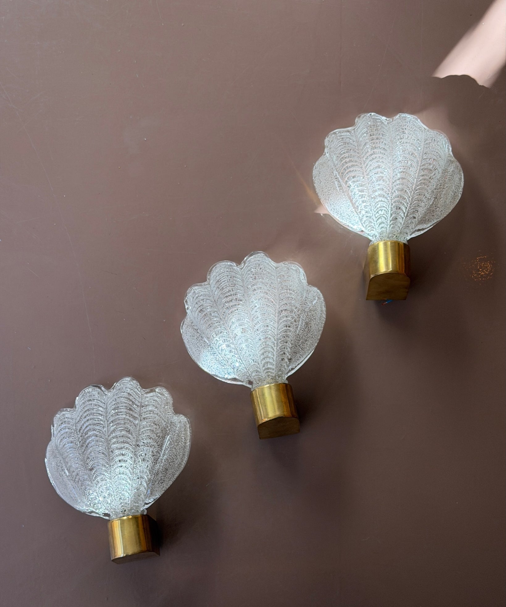 Vintage clear Murano shell wall lamp (3 available)