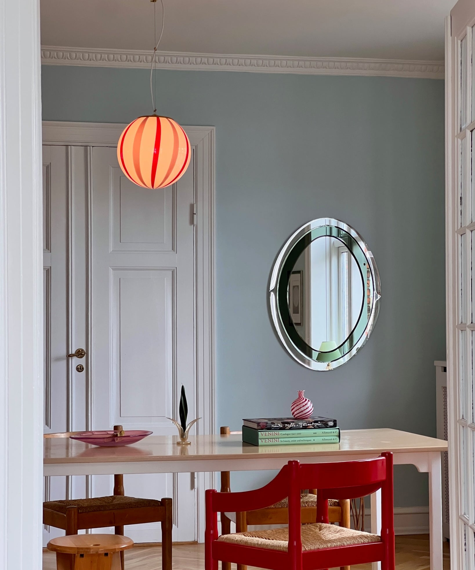 Candy ceiling lamp - Pink lavender / red vertical stripes (D30)