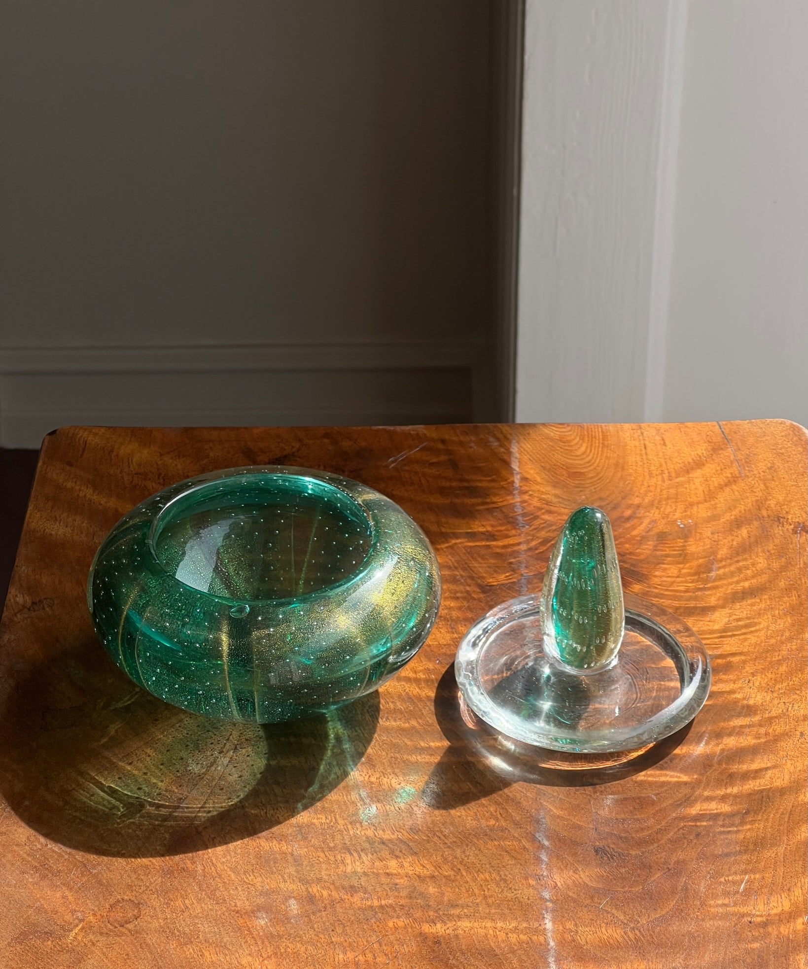 Vintage large green Murano bonbonniere