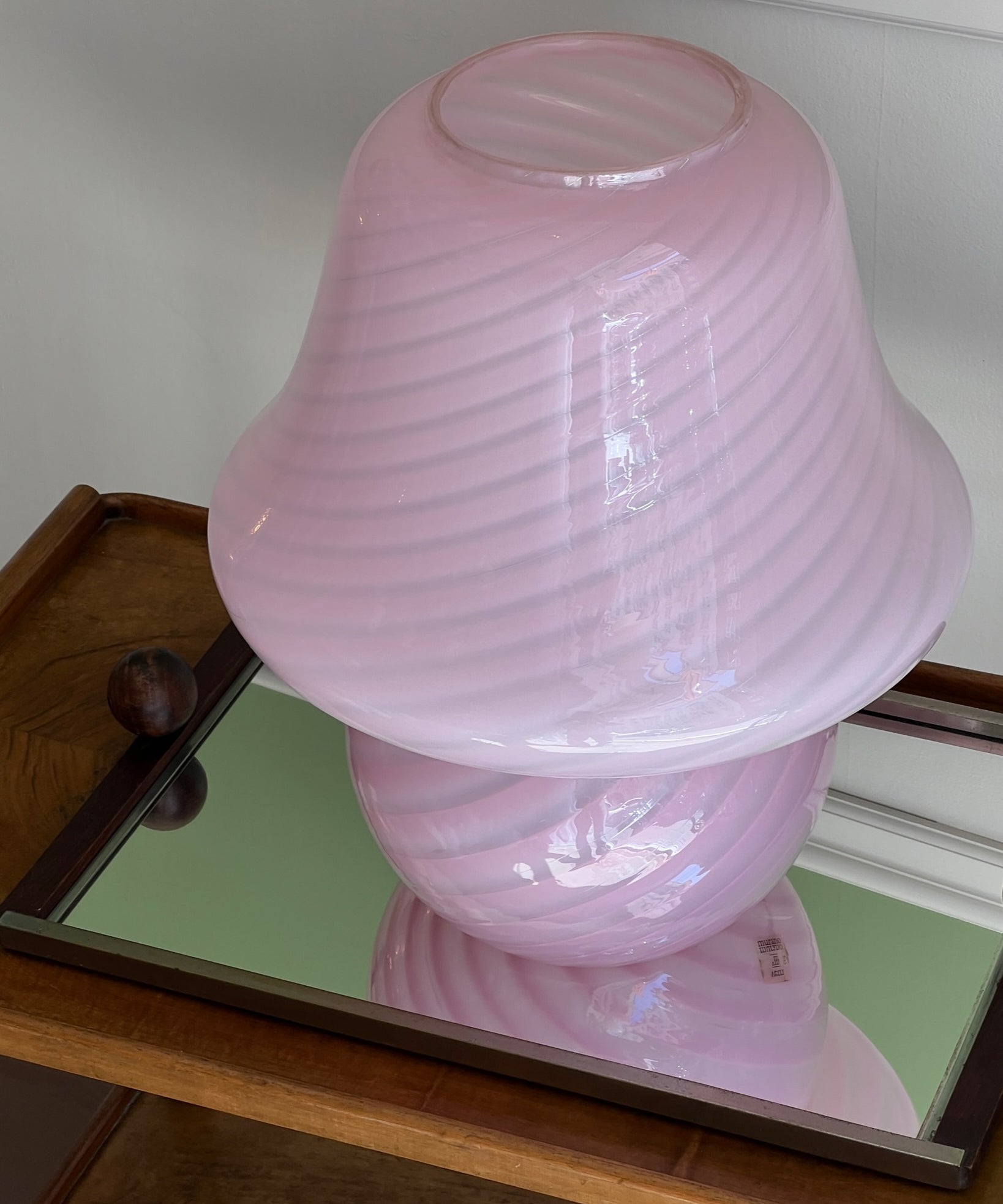 Vintage bubblegum pink Murano mushroom table lamp - Large