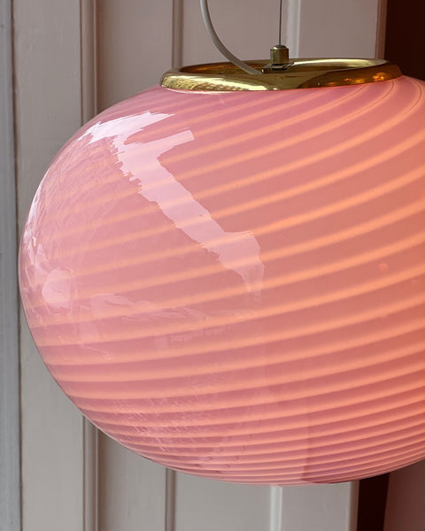 Vintage oval pink swirl Murano ceiling lamp (D45)