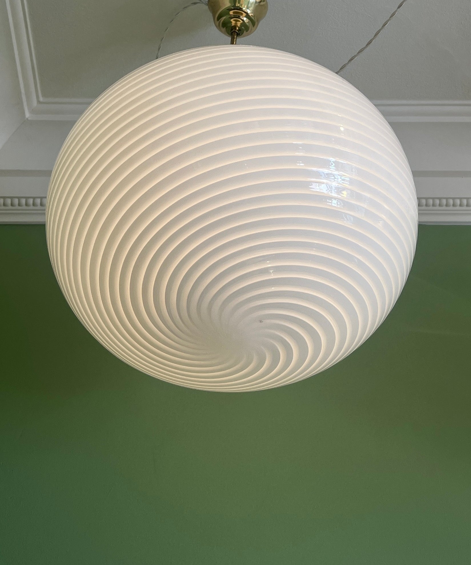 Vintage Murano oval white swirl ceiling lamp (D48)