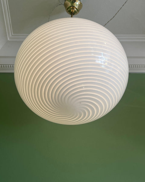 Vintage Murano oval white swirl ceiling lamp (D48)