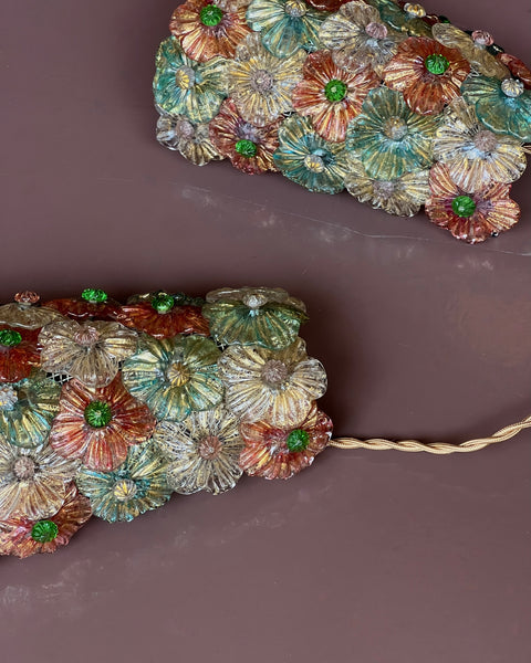 Vintage multi-coloured Murano flower wall lamps (Sold as a pair)