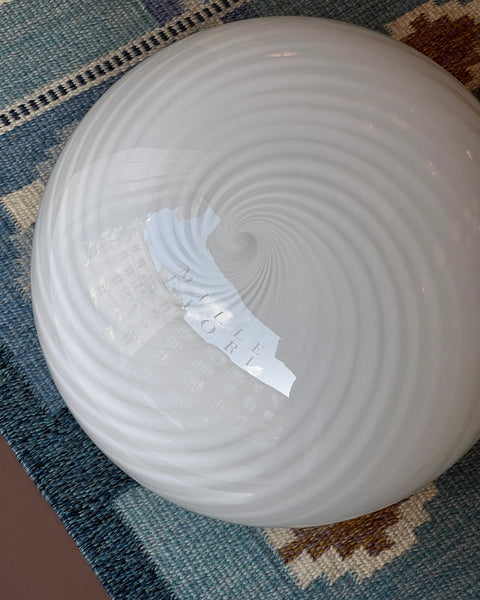 Large vintage oval white swirl Murano ceiling lamp (D50)