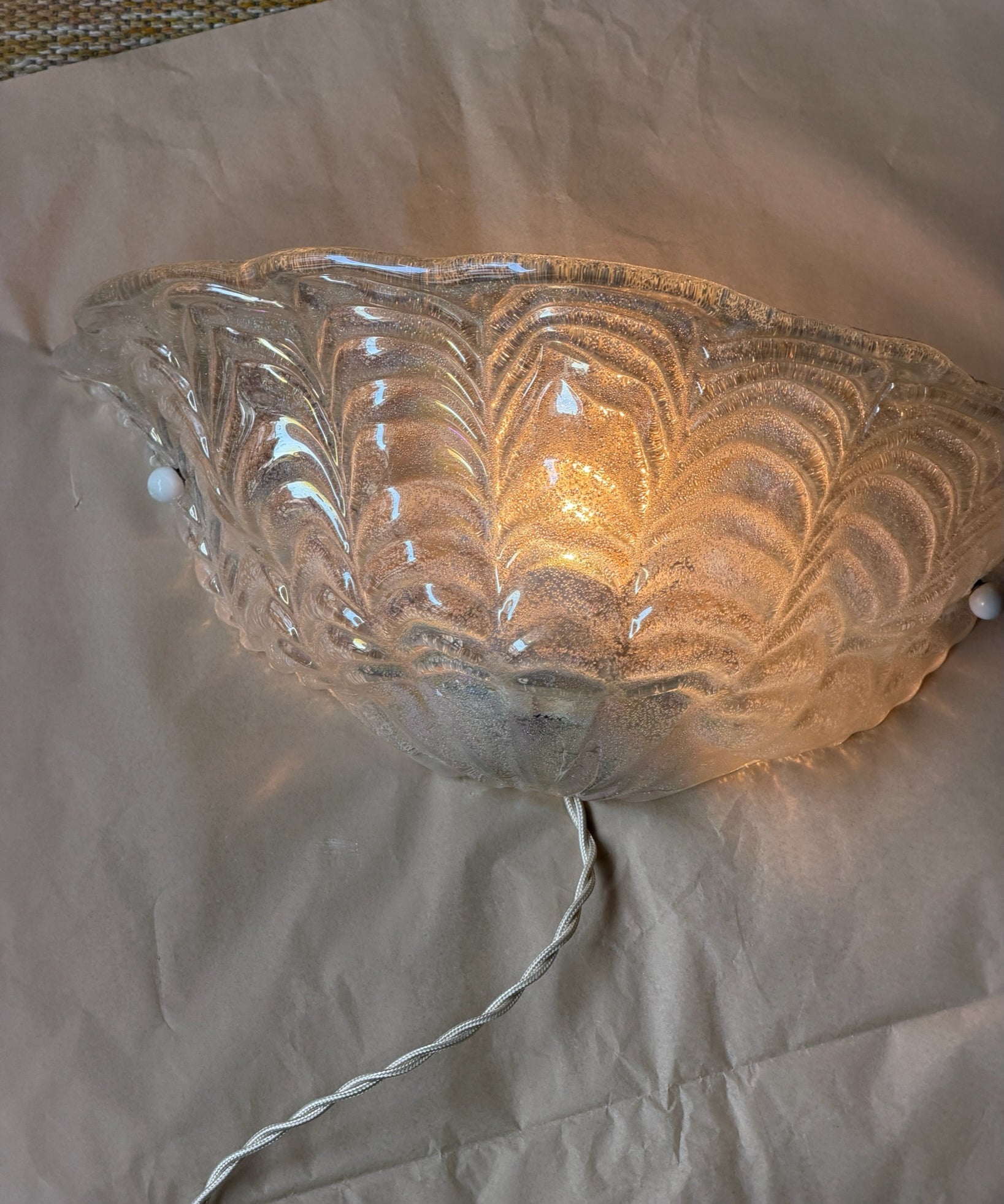 Vintage iridescent Murano shell wall lamp