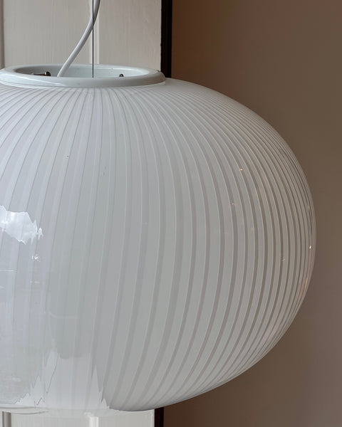 Large vintage oval white stripes Murano ceiling lamp (D50)