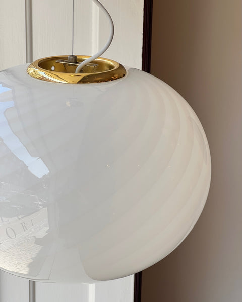 Vintage Murano white swirl oval ceiling lamp (D40)