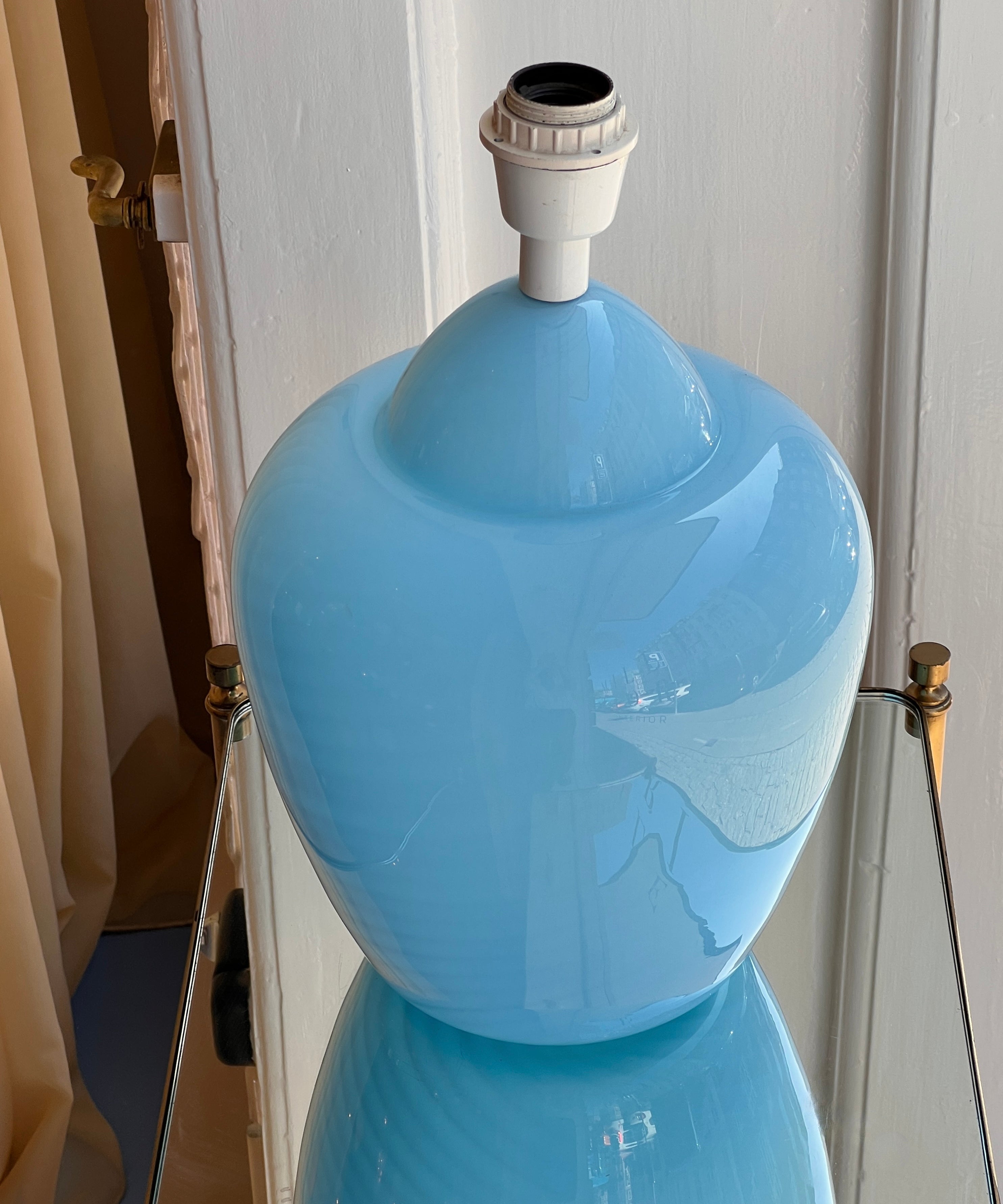 Vintage light blue swirl Murano table lamp (without shade) (Large)