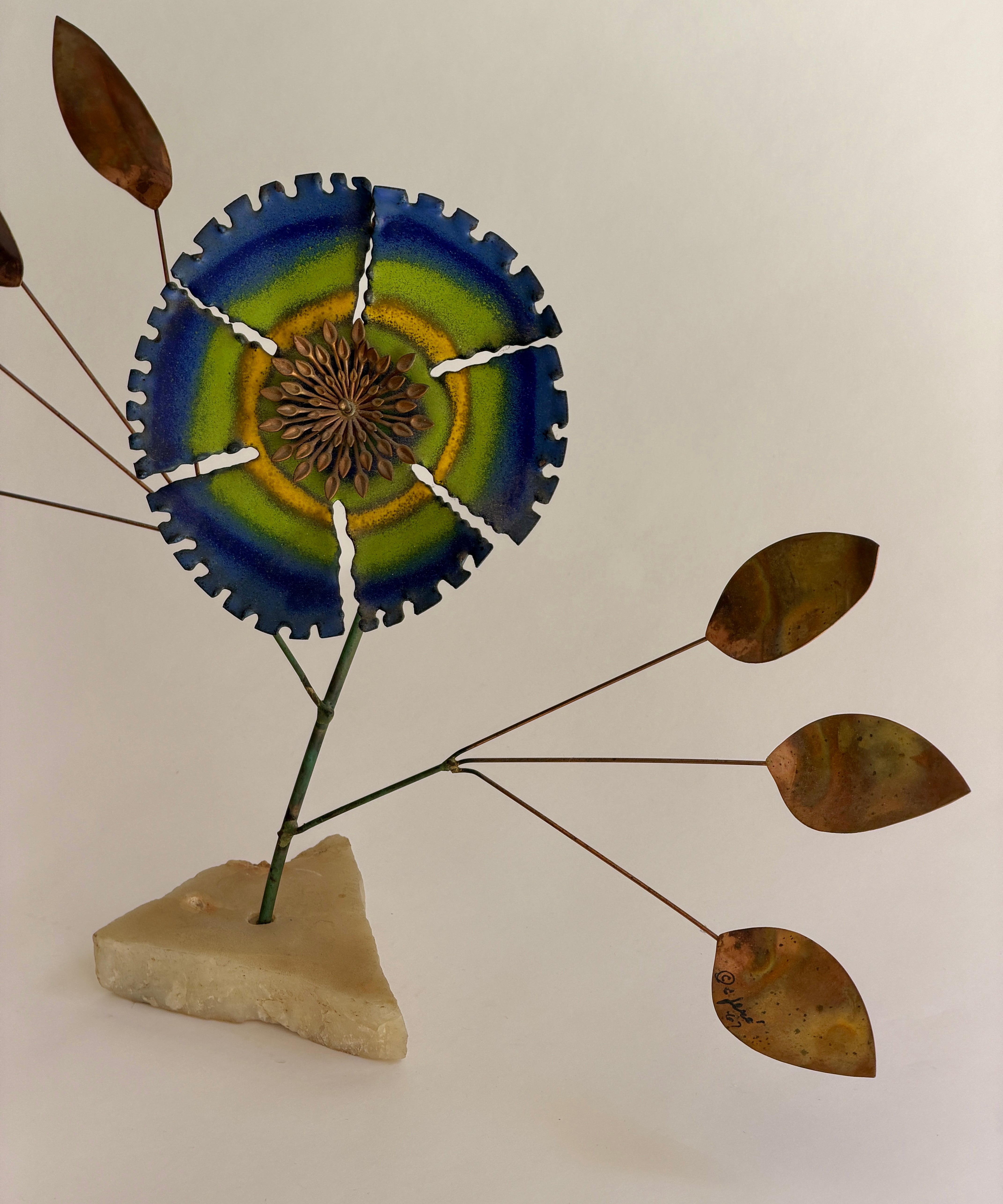 Vintage Curtis Jere blue enamel flower sculpture (stand or wall)