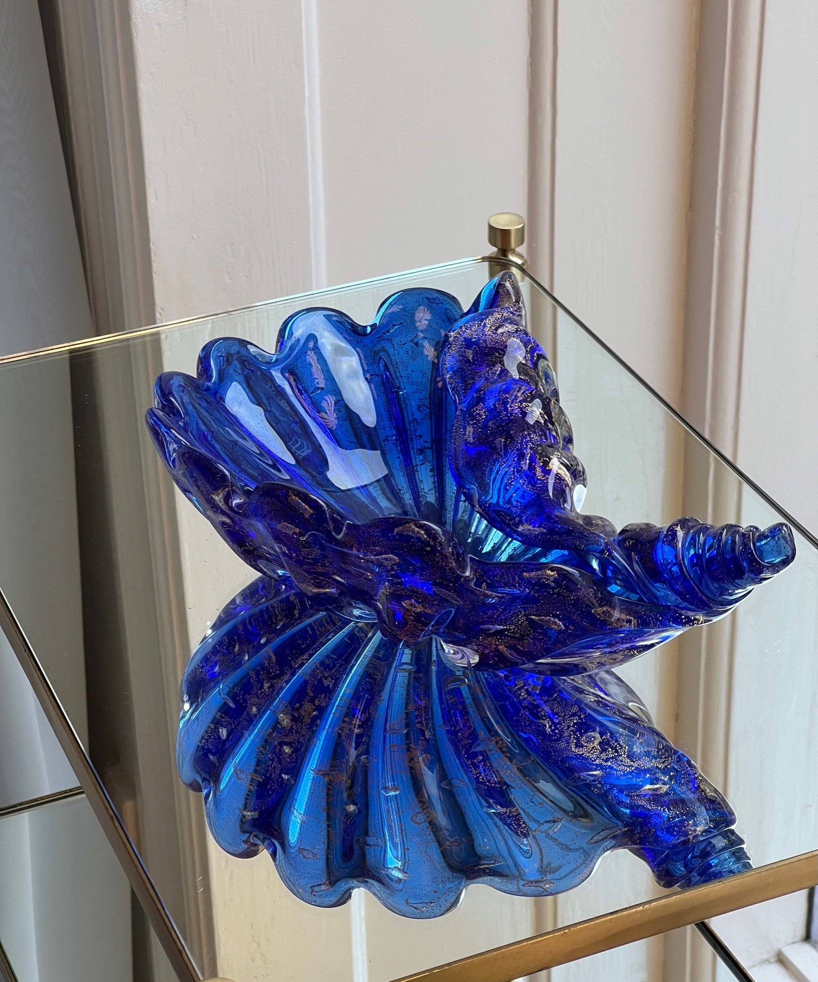 Vintage golden blue Murano shell bowl