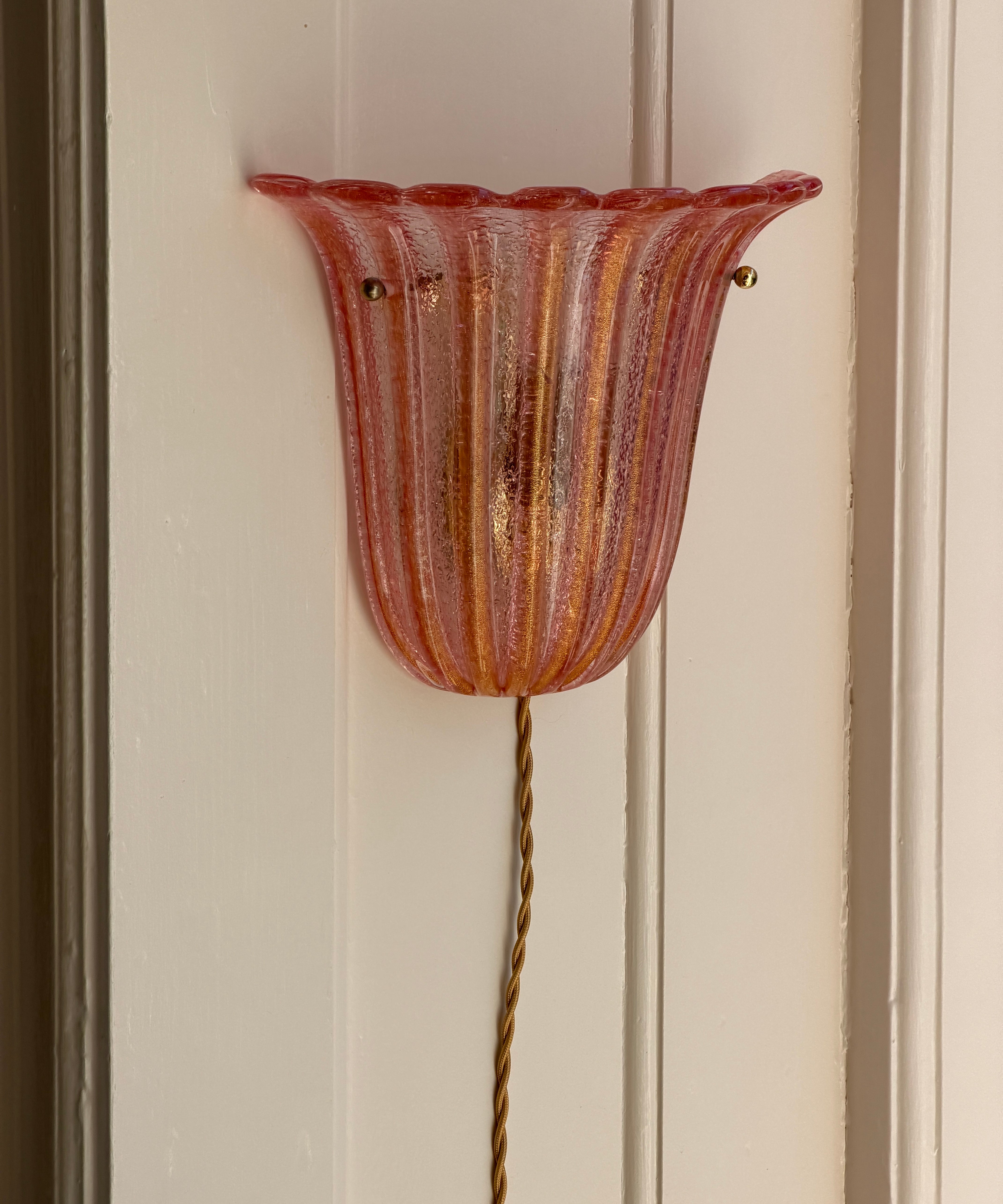 Vintage pink / golden Murano wall lamp