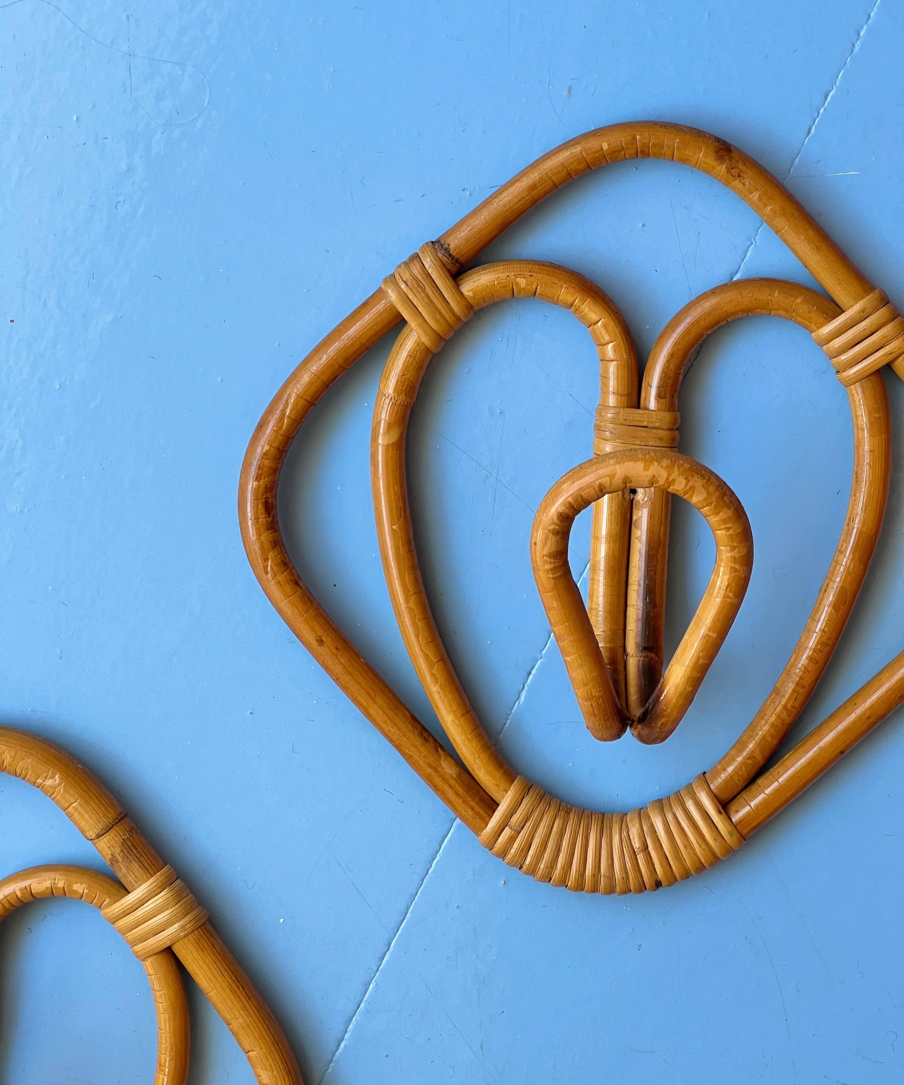Set of vintage rattan coat hooks