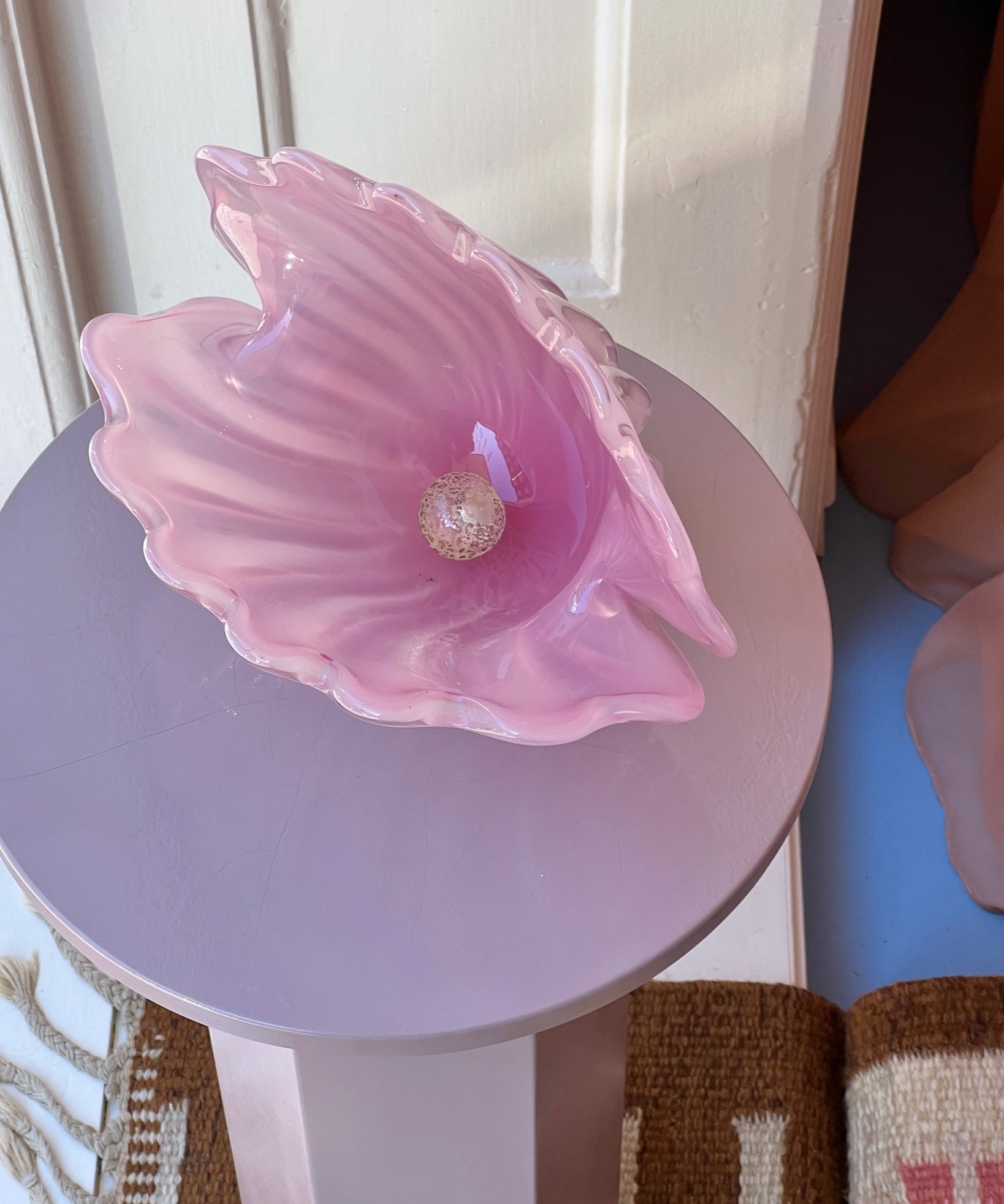 Vintage opal pink Murano shell bowl