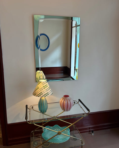 Large vintage Italian mirror with turquoise mirror frame