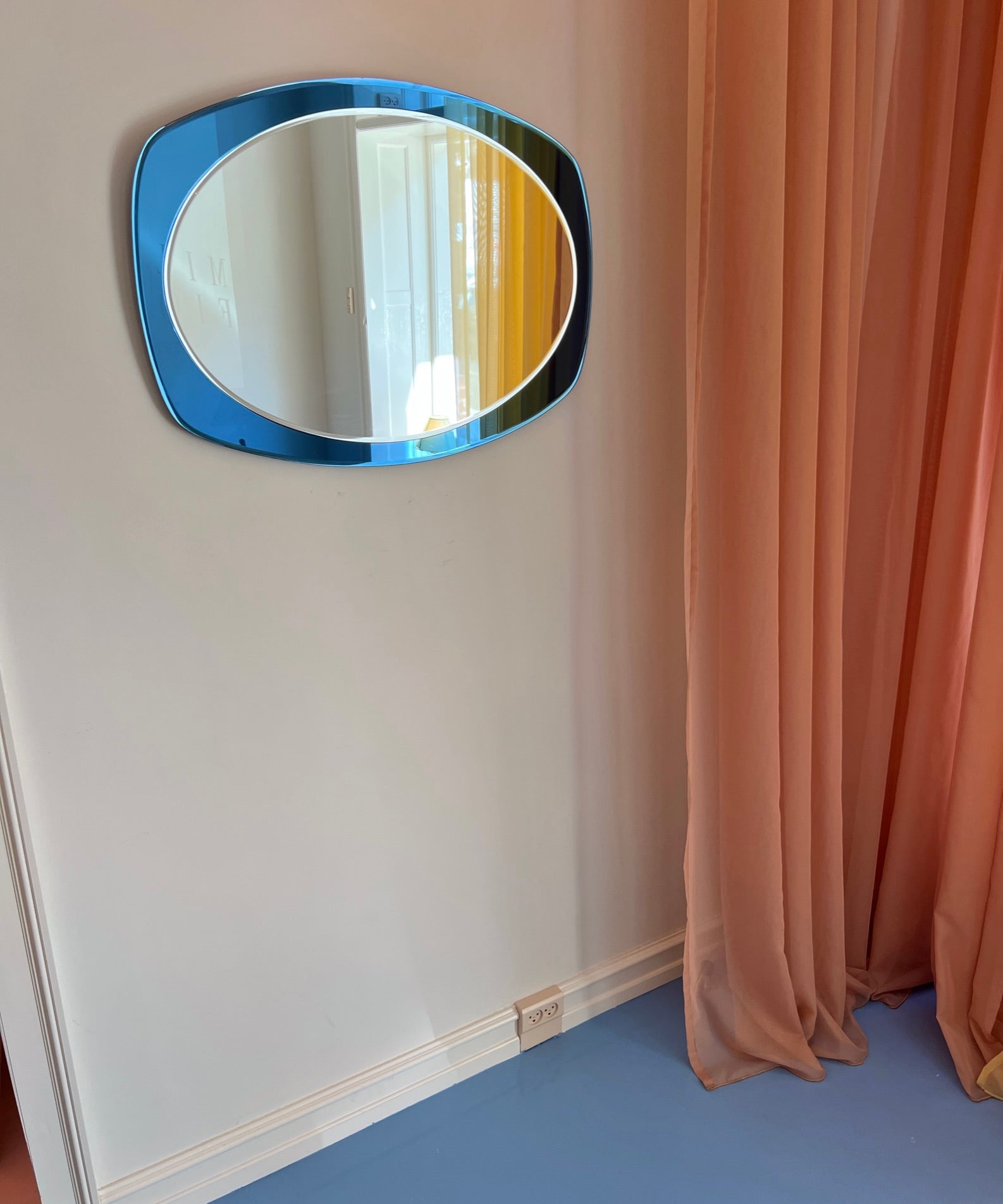 Vintage Italian mirror with blue mirror frame