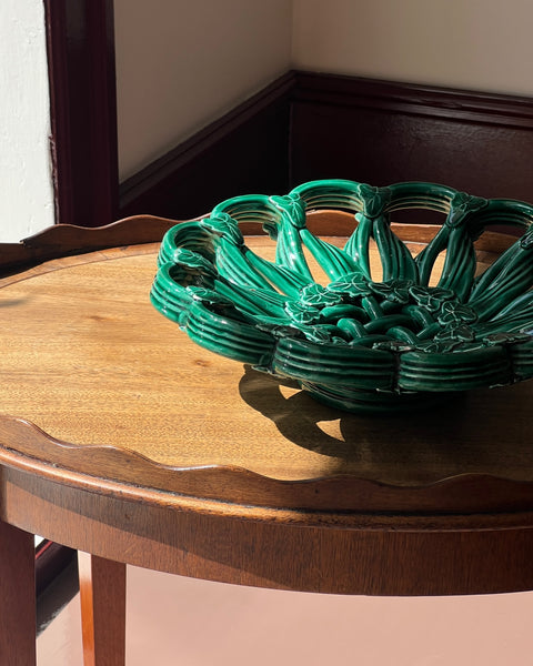 Vintage green ceramic basket