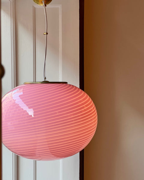 Vintage oval pink swirl Murano ceiling lamp (D46)