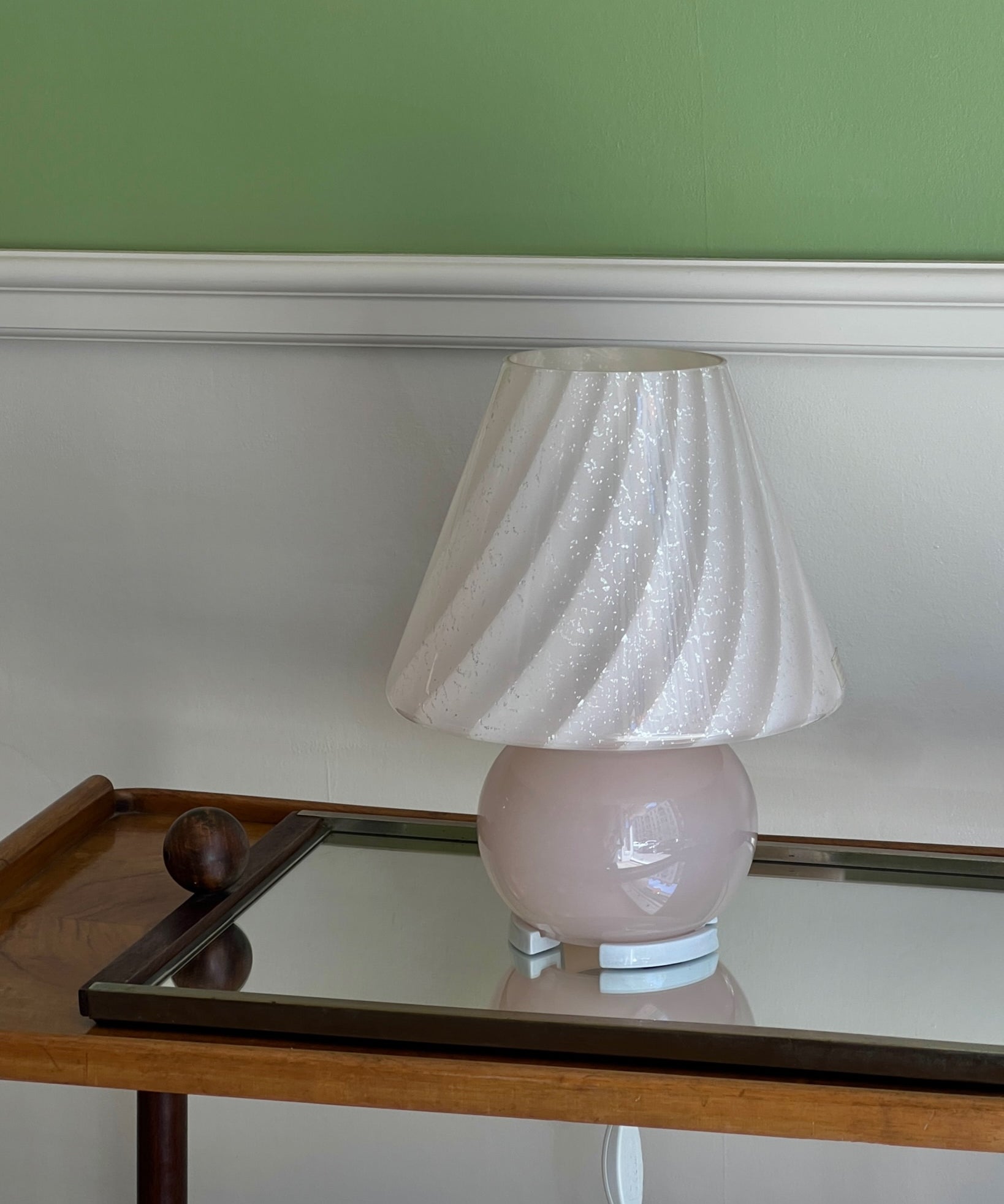 Vintage light pink with silver shimmer Murano mushroom table lamp