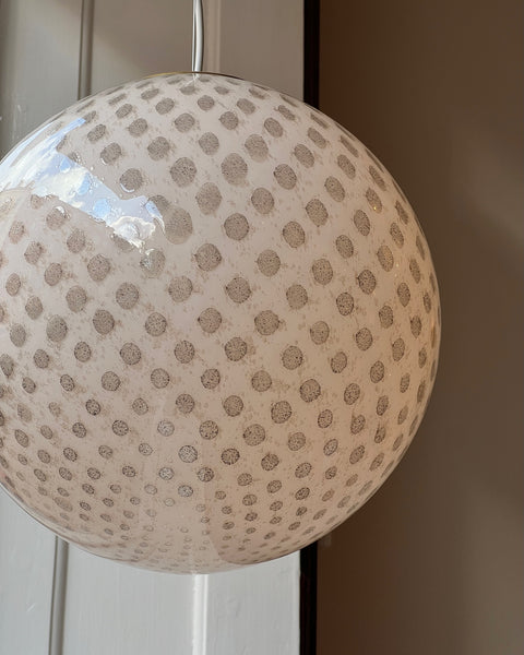 Vintage round white/black dotted Murano ceiling lamp (D35)