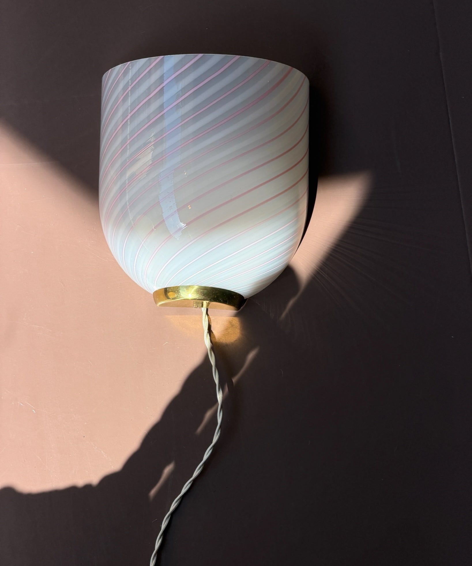 Vintage pink/white swirl Murano wall lamp