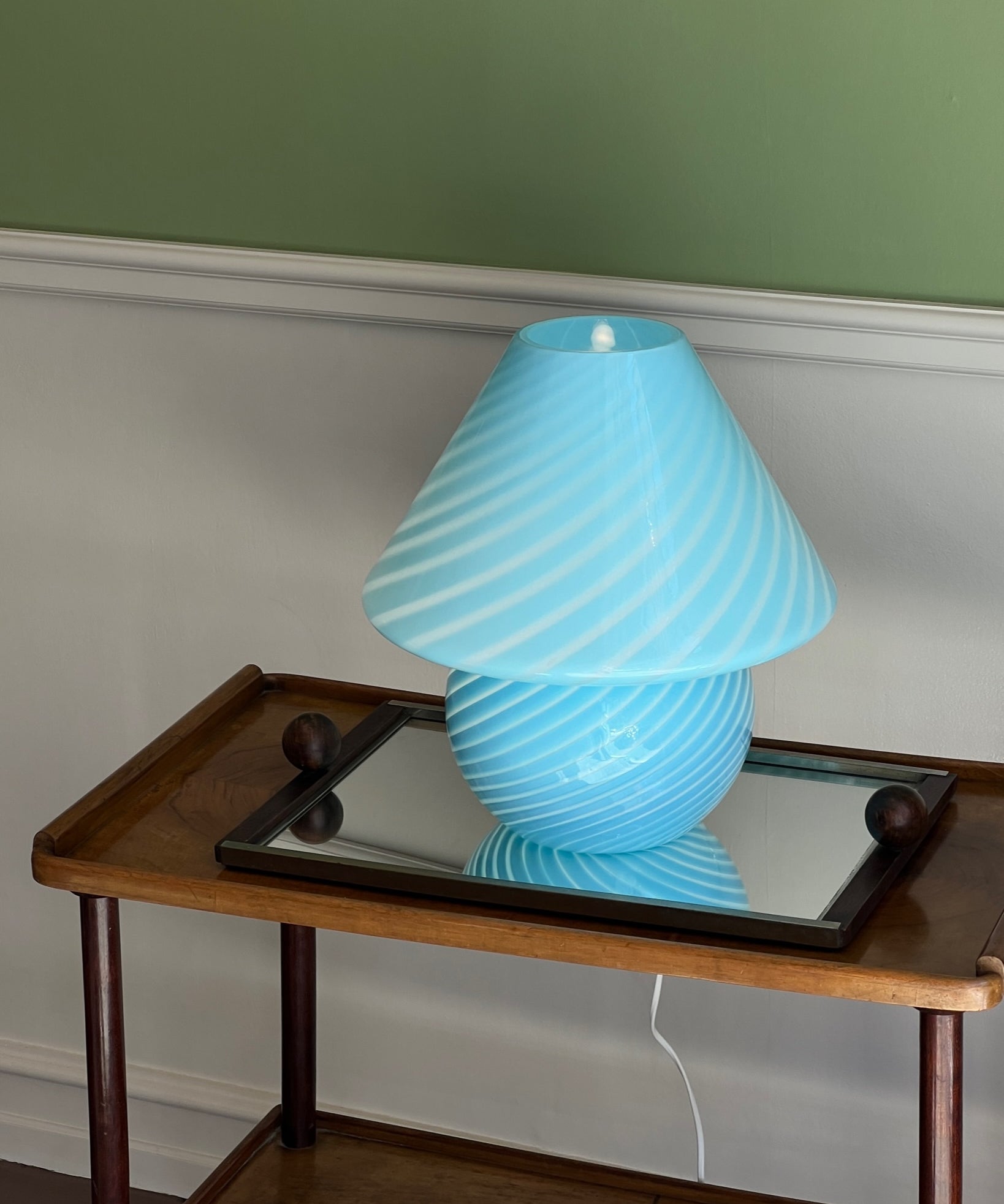 Mushroom table lamp - Light blue swirl (Large)