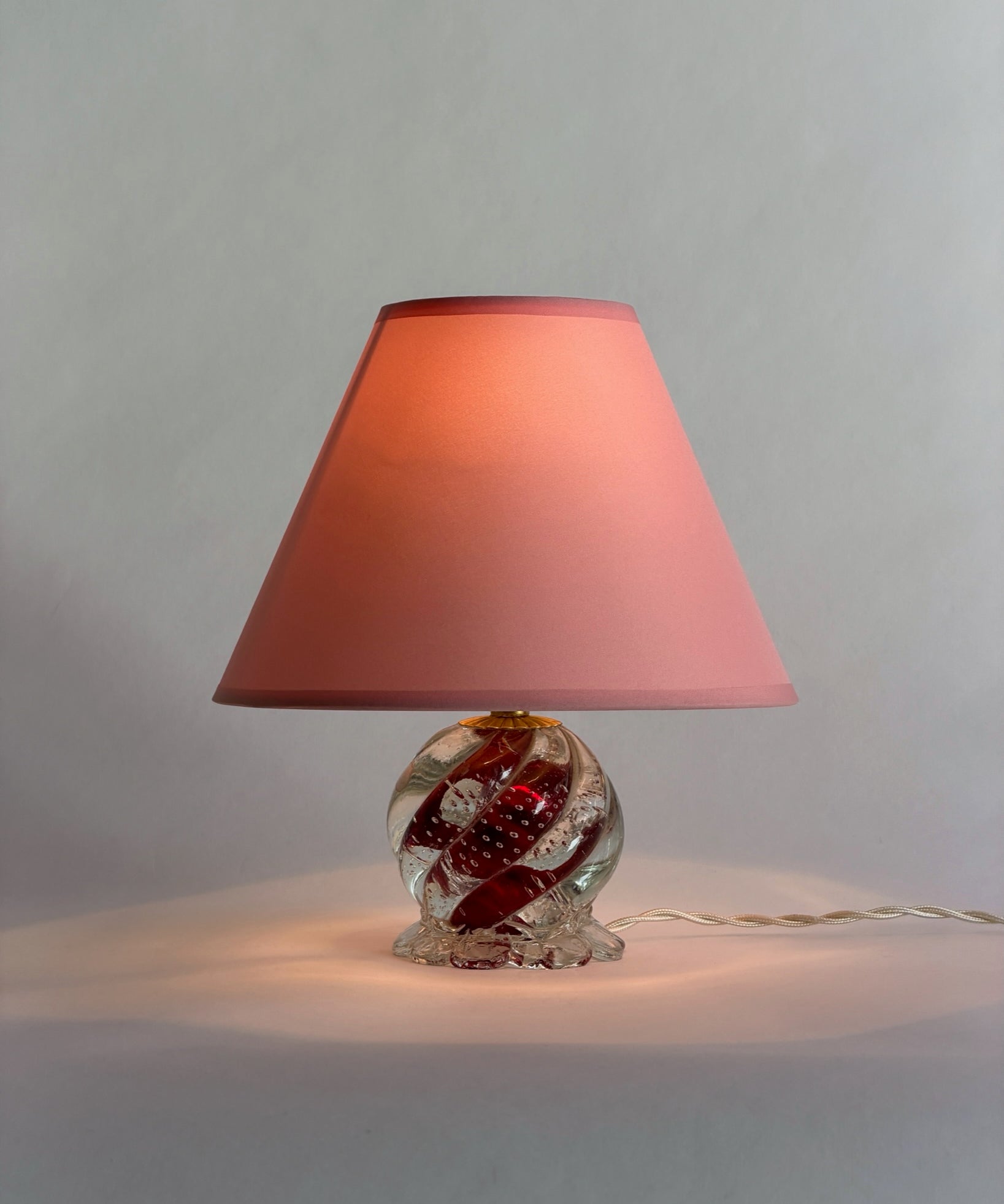 Vintage clear / red Murano table lamp (with lampshade)