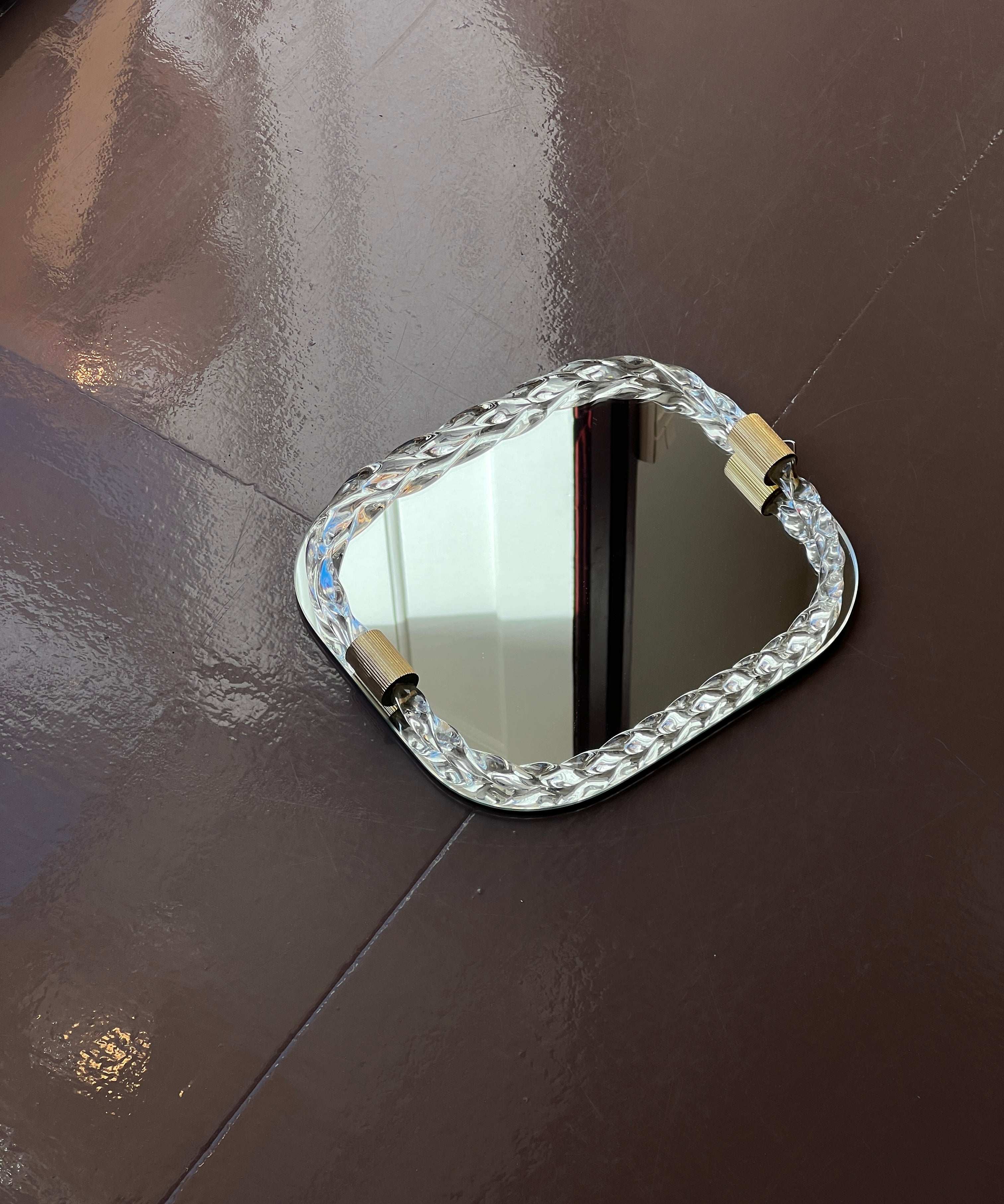 Vintage Italian mirror with twisted clear squared glass frame