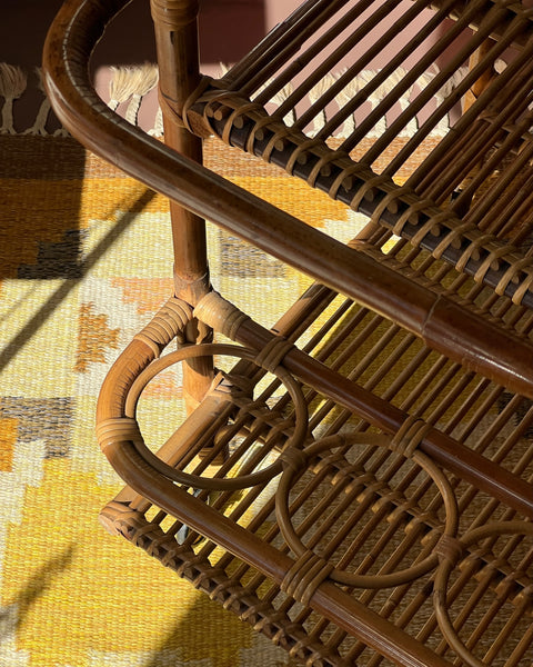 Vintage rattan trolley/table with wheels