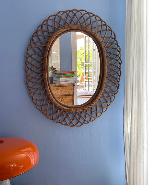 Vintage Italian mirror with rattan frame