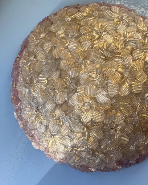 Vintage clear/golden/pink Murano flower ceiling/wall lamp (D40)