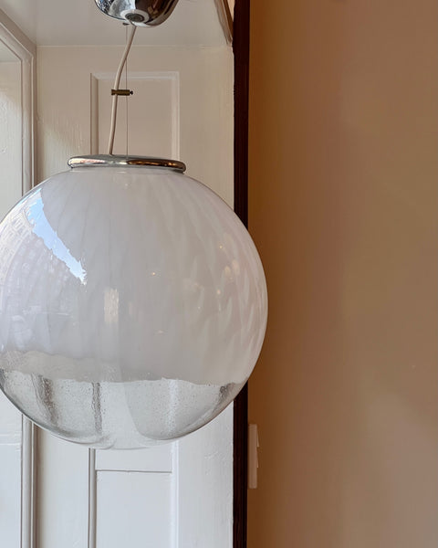 Large vintage white clear Murano ceiling lamp (D50)