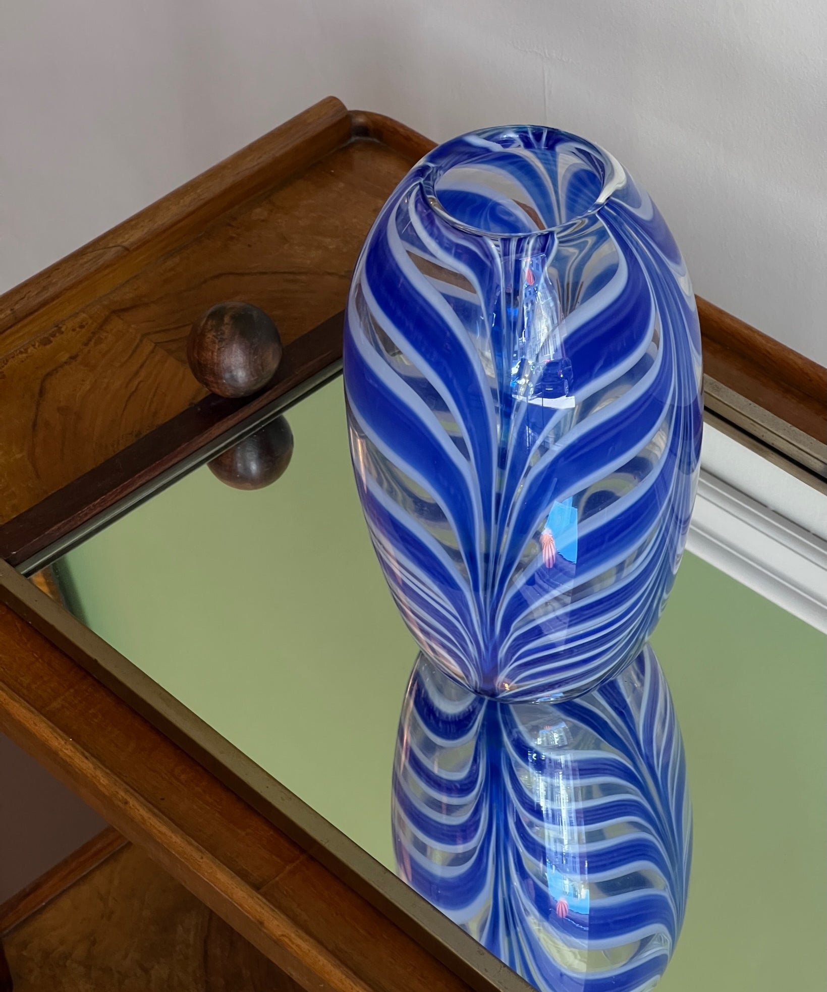 Vintage blue patterned Murano vase