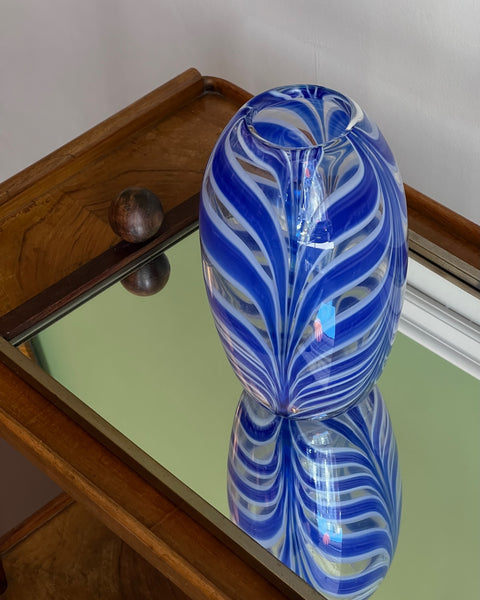 Vintage blue patterned Murano vase