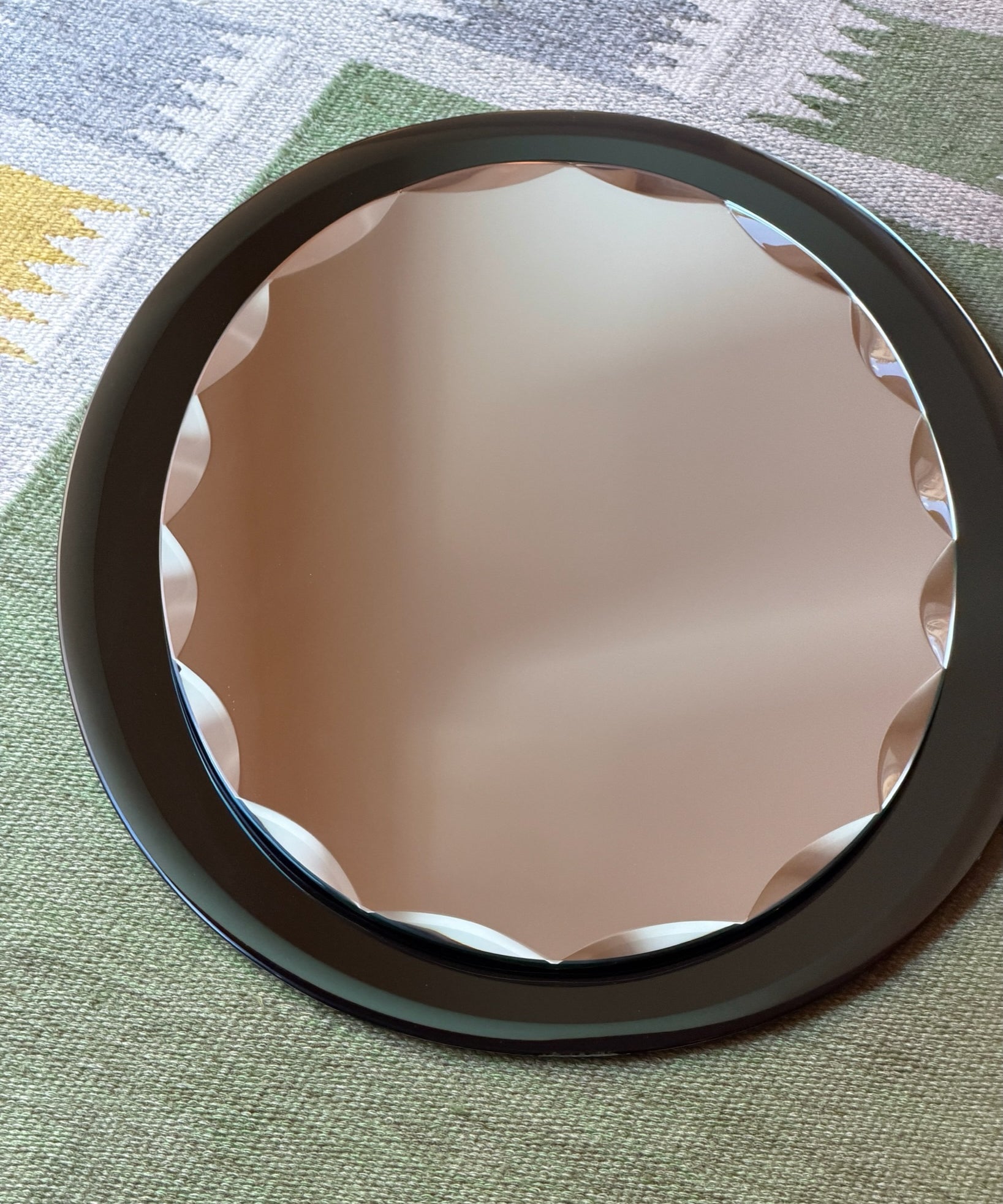 Vintage Italian mirror with faceted green mirror frame