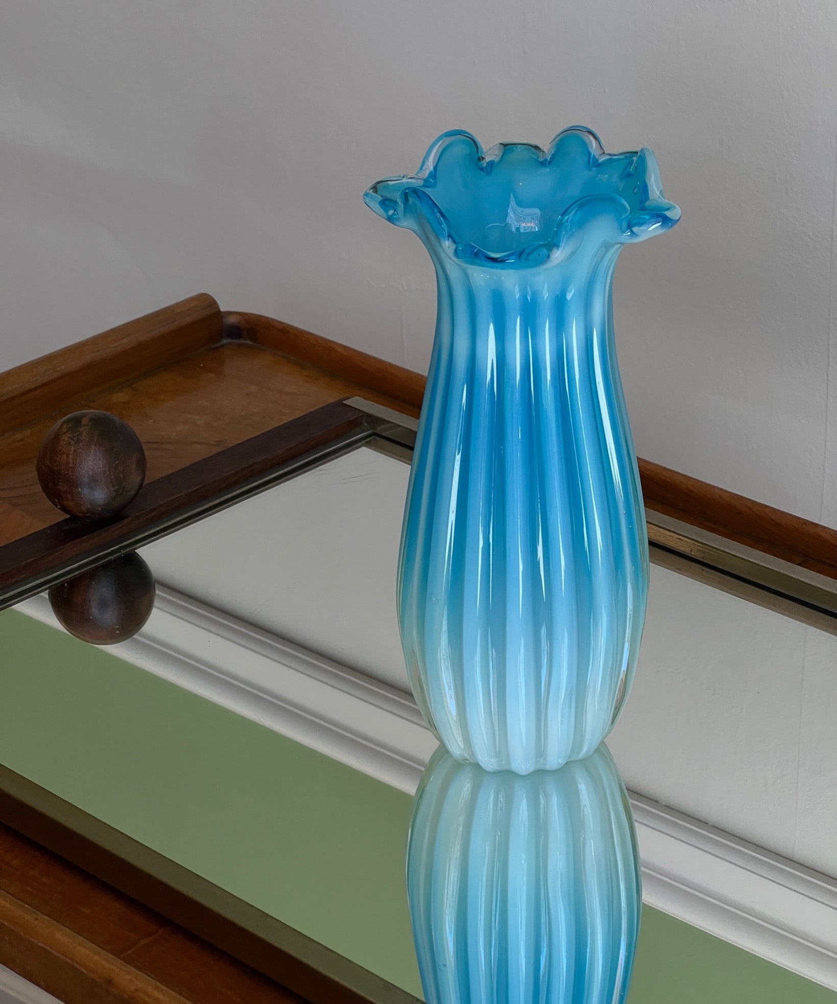 Vintage opal blue Murano vase