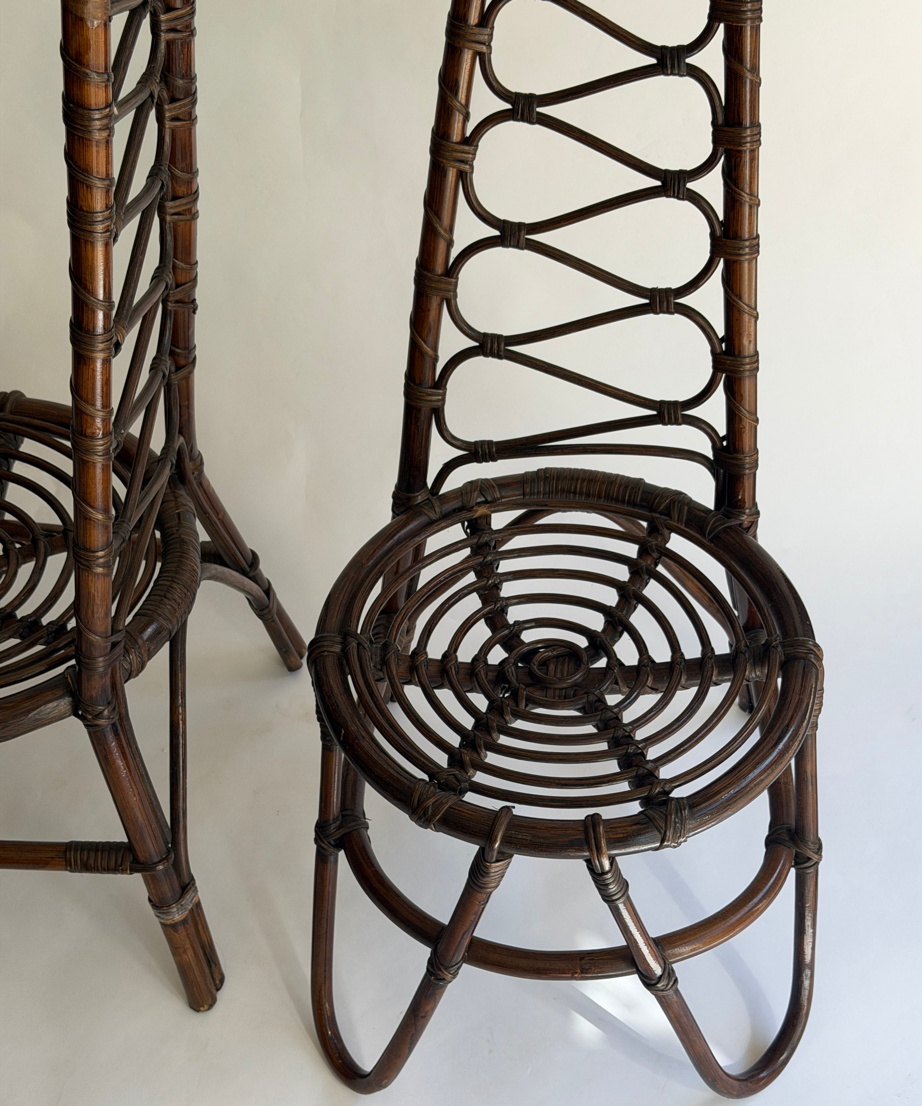Vintage dark rattan/bamboo chair, Italy, 1960s (2 available)