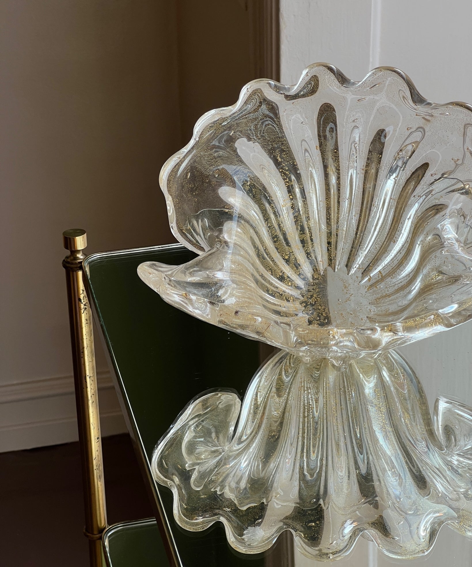 Vintage golden / clear Murano shell bowl
