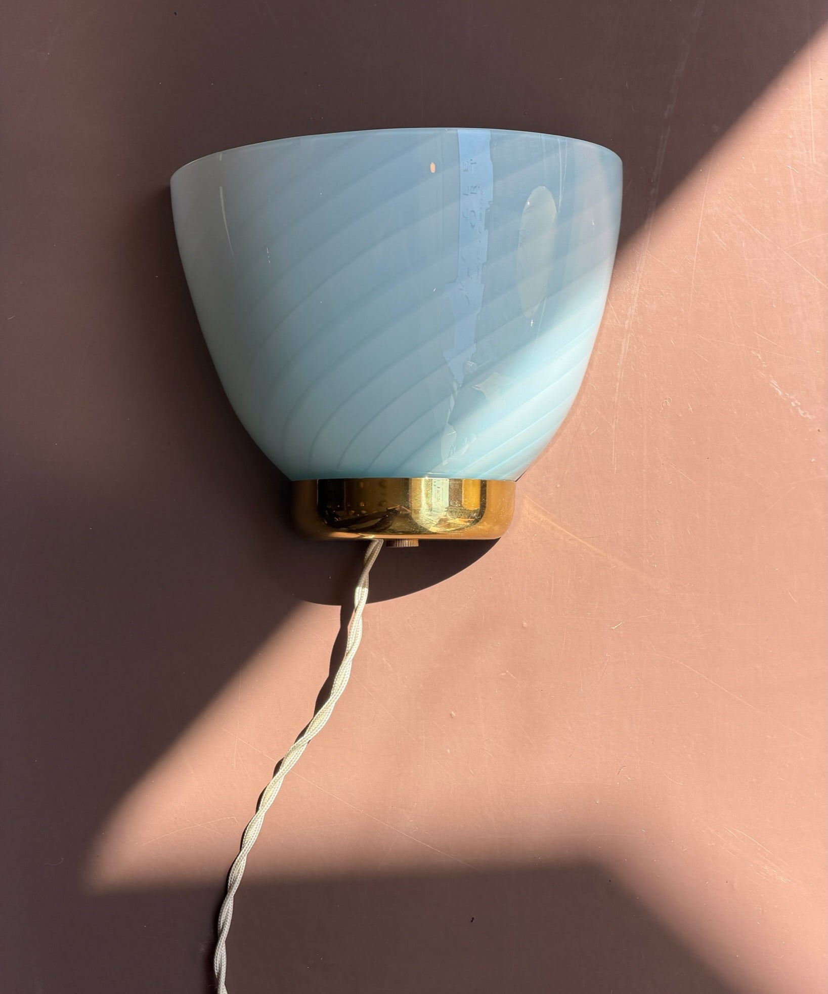 Vintage light blue swirl Murano wall lamp