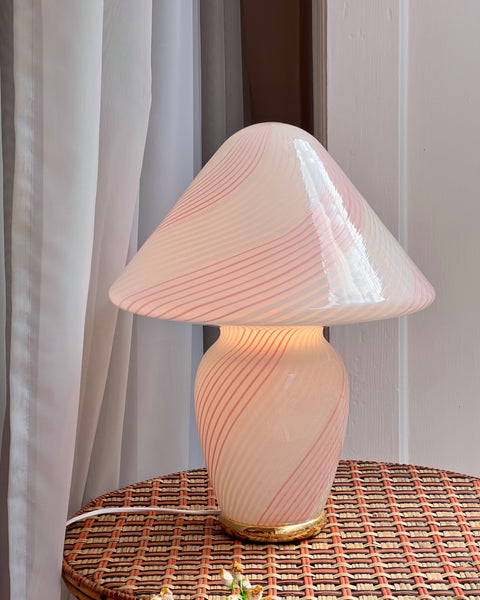 Large vintage pink/white Murano mushroom table lamp (2 available)
