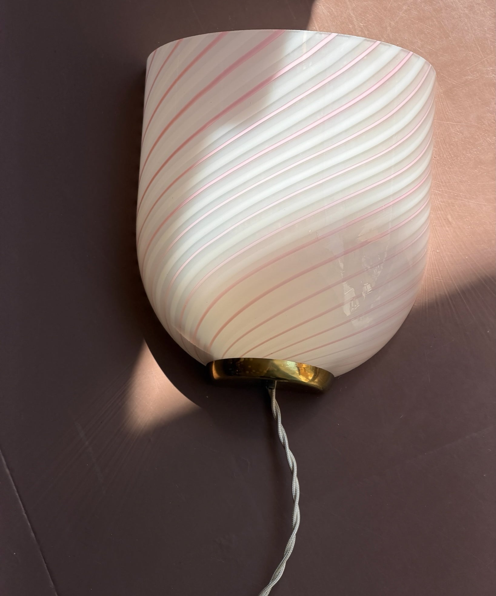 Vintage pink/white swirl Murano wall lamp
