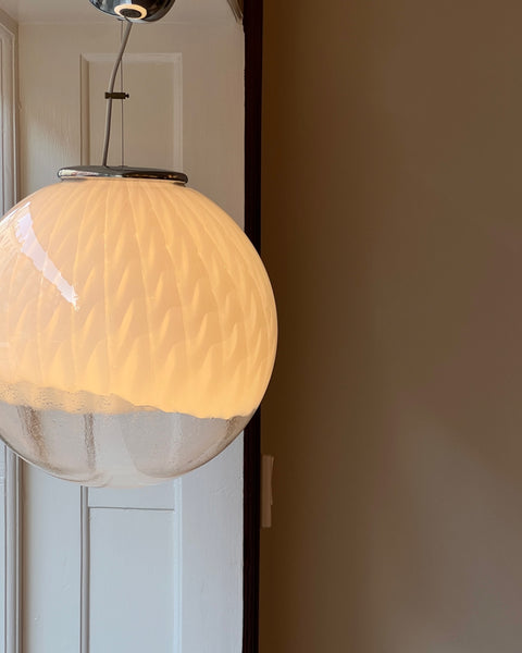 Large vintage white clear Murano ceiling lamp (D50)