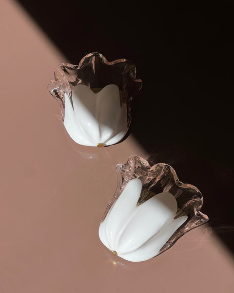 Vintage milky pink/clear Murano wall lamps (2 available)