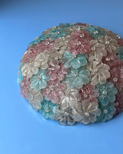 Vintage pink/blue/clear Murano flower ceiling/wall lamp (D38)