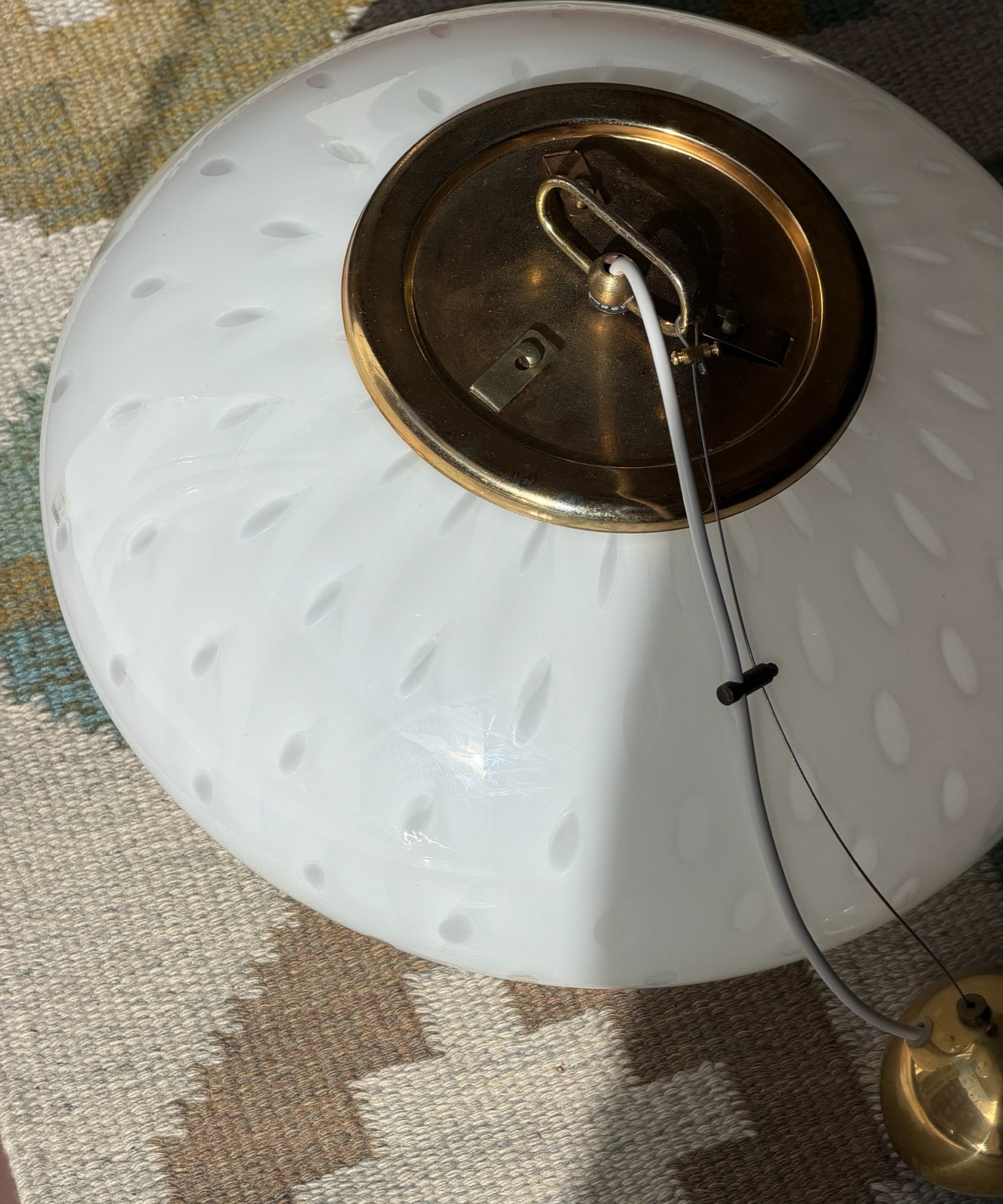 Vintage oval white dotted Murano ceiling lamp (D44)