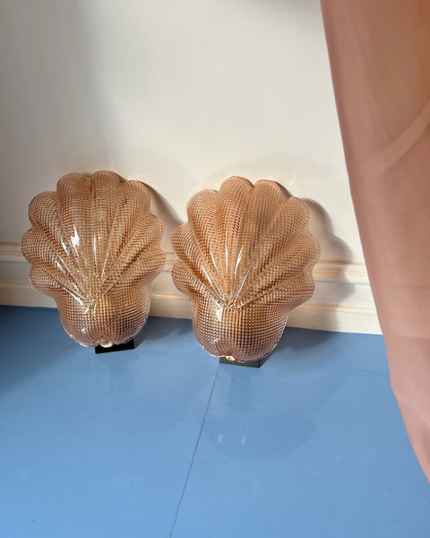 Pair of vintage pink Murano shell wall lamps