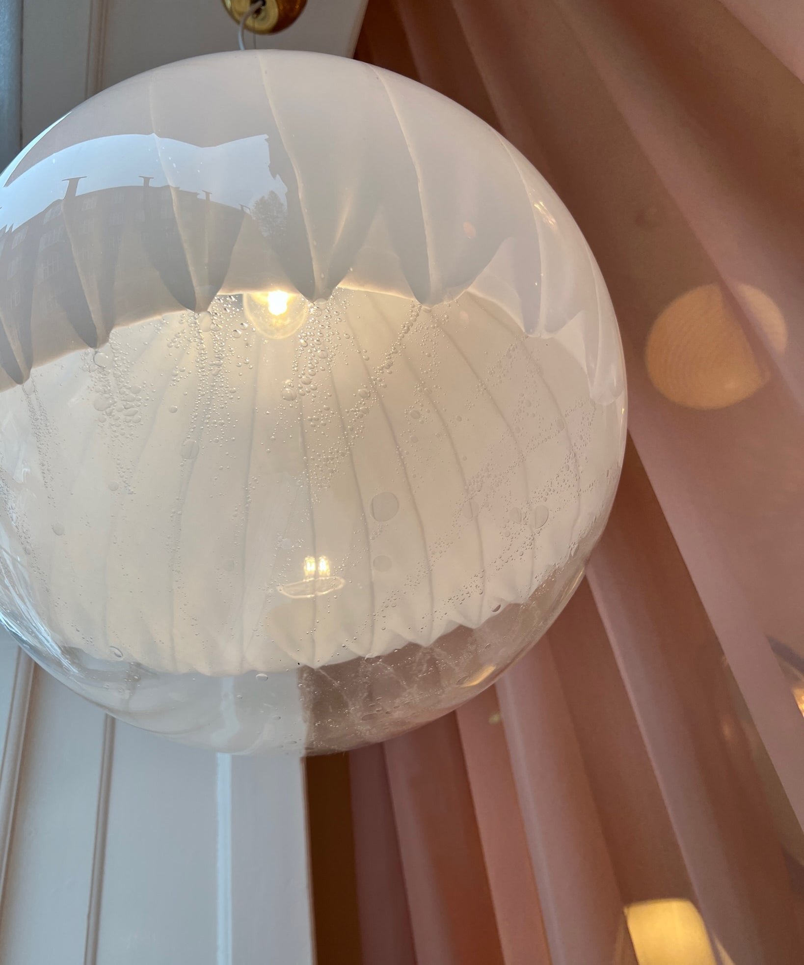 Large vintage white clear Murano ceiling lamp (D50)