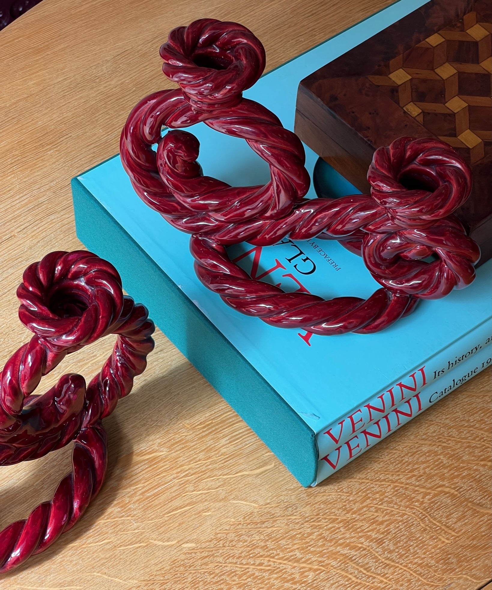 Vintage burgundy twisted ceramic candle holder (1 available)